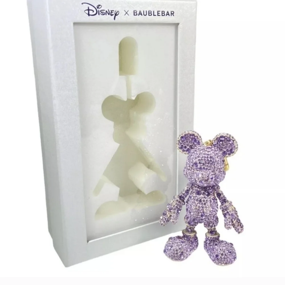 💜▪️Disney x Baublebar ▪️Mickey Mouse Key Chain Bag Charm Purple Crystal